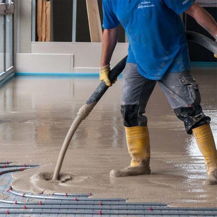 FlowPlus cement based flowing screed being pumped